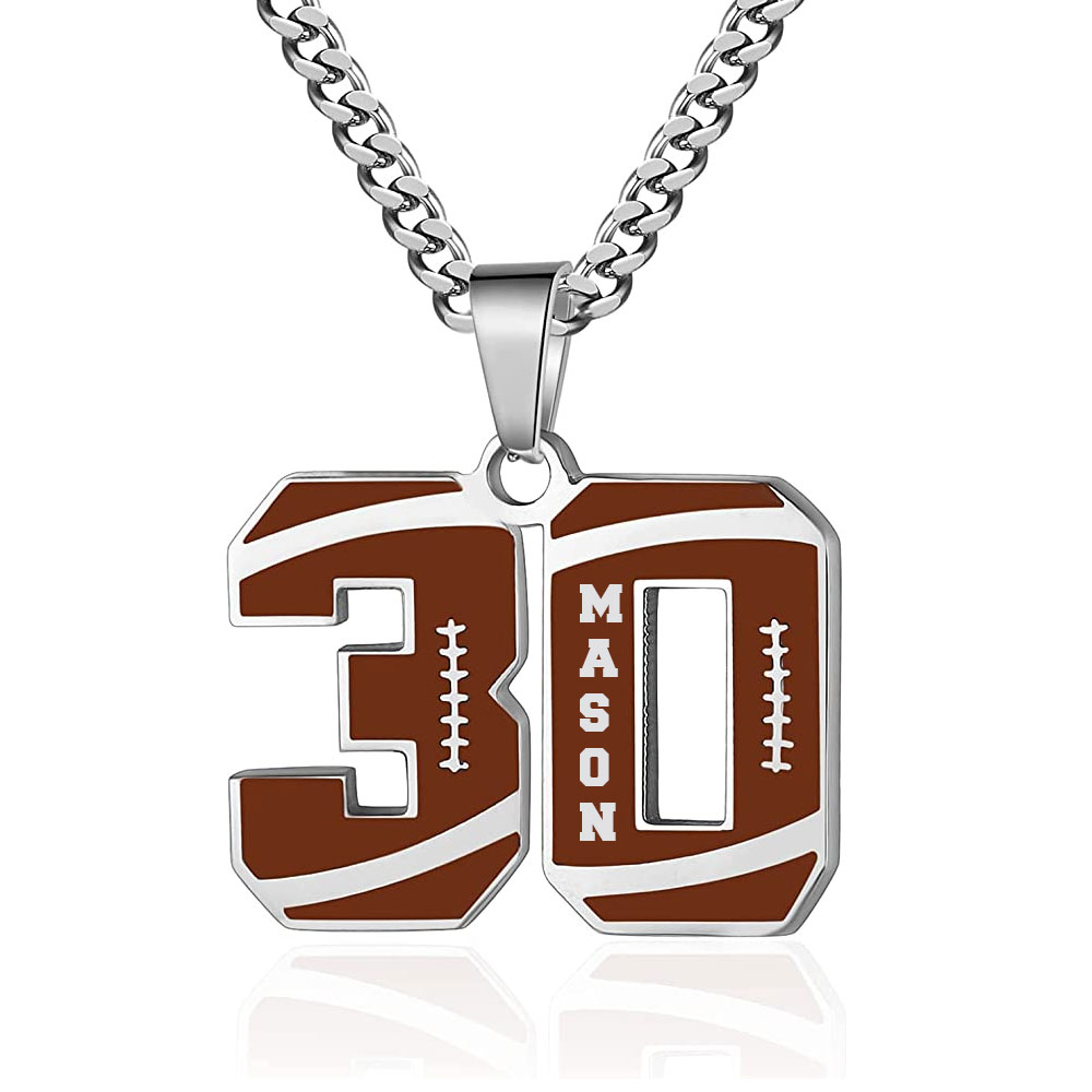 Personalized Initial & Number Football Necklace, Football Necklace with