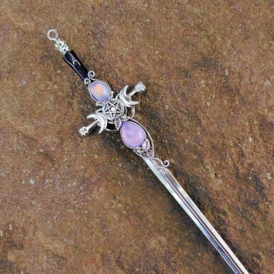 Witch Sword Hair Stick with Purple Triple Moon Hair Dagger Design, Witch Hecate Hair Stick, Gothic Hair Chopsticks for Buns, Gothic Fashions