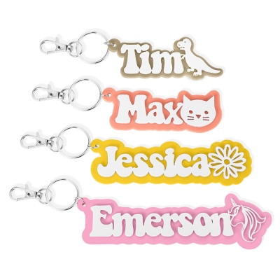 Custom Name Backpack Keychain, Acrylic 3D Letter Tag Key Chians, ID Tags Daycare Labels Name Tags for Water Bottle/Backpacks