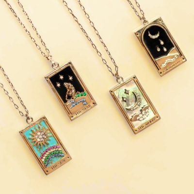 Tarot Card Pendant necklace, Enamel Tarot Necklace, Rectangular Celestial Tarot Sign Necklace, Astrology Necklace, Gifts for Her/Women