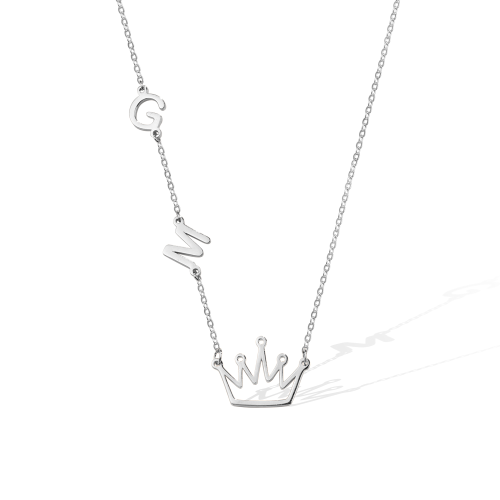 Colar de coroa personalizado com iniciais, pingente de coroa de prata esterlina colar de iniciais laterais, presente de aniversário/dia das mães para esposa/mãe/namorada