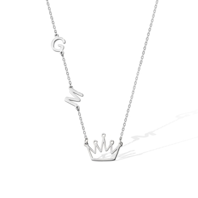 Custom Crown Necklace with Initials, Sterling Silver Crown Charm Sideways Initials Necklace, Birthday/Mother's Day Gift for Wife/Mother/Girlfriend