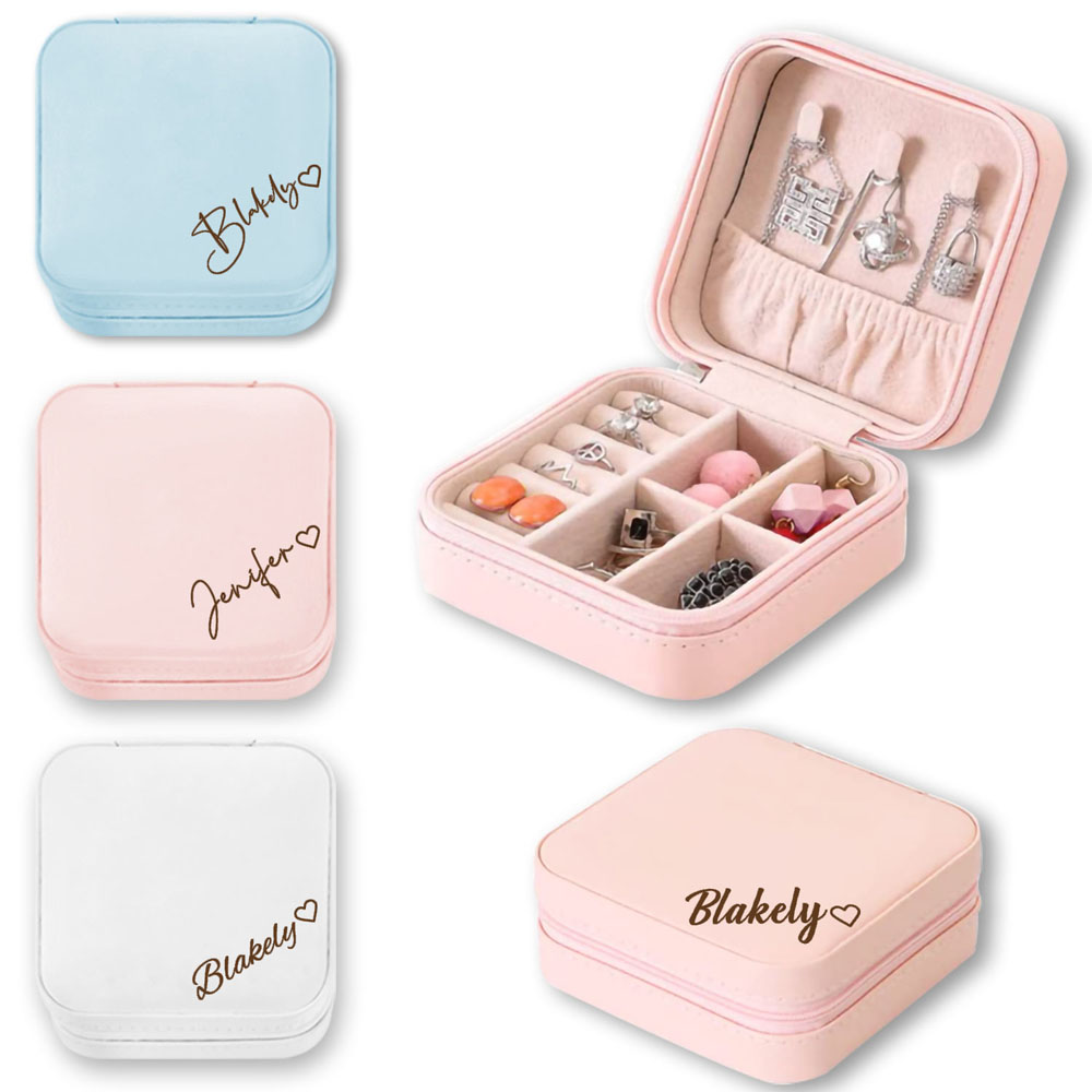 Custom Leather Jewelry Box with Name, Personalized Jewelry Travel Case, 2  Layer Jewelry Organizer Case for Girls Women (Pink)