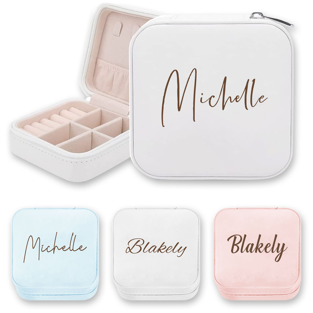 Custom Name Jewelry Box, Vegan Leather Jewelry Travel Case Organizer Box, Birthday/Wedding/Bachelorette Party Gift for Mother/Wife/Bridesmaids