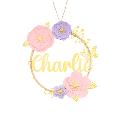 Nome personalizzato Corona del bambino Luce notturna del fiore, Ghirlanda di fiori di carta Decorazione della parete dell'ornamento della stanza del LED, Regalo di compleanno/Baby Shower per ragazza