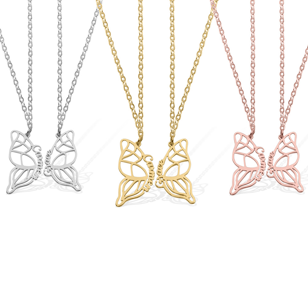 Juego de collar de mariposa BFF personalizado de joyería alas de mariposa para collares de mejores para siempre| Obtenercollarconnombre