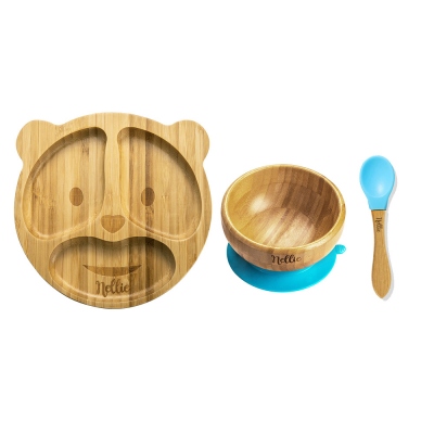 Personalized Bamboo Baby Plate Spoon and Bowl Set with Suction