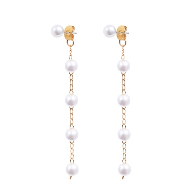 Freshwater Pearl Drop Threader Earring Long Pearl Ball Earring Long Chain Dangle Stud Earrings Pearl Earring Eardrop Jewelry for Women and Girls