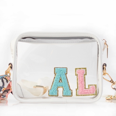 Personalized Clear Bag with Chenille Letters, Clear Crossbody Bag, Stadium Approved, Stadium/Concerts/Festivals/Gameday Bag, Gifts for Besties/Friends