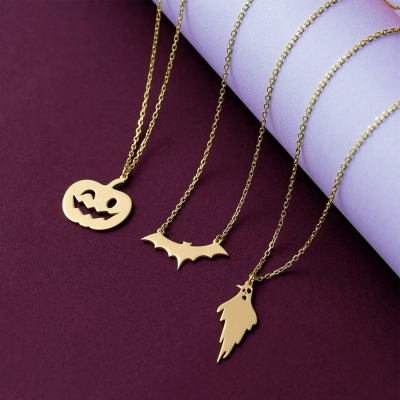 Halloween Bat Necklace, Spooky Halloween Ghost/Pumpkin/Bat Pendant, Sterling Silver 925/Brass Necklace, Gothic Jewelry Gift for Women/Girls