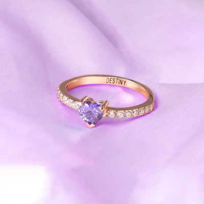 Custom Engraved Heart Birthstone Promise Ring