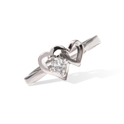 Double Heart Ring with a Cubic Zirconia Stone, 925 Sterling Silver Wedding Bands Promise Rings,  Two Hearts Crossed Ring for Her/Girls/Daughter