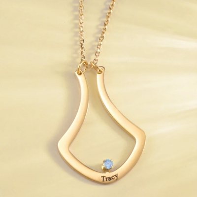 Personalisierte Ringhalter-Halskette mit Namen, personalisierter Geburtsstein, geometrischer Ringhalter-Anhänger, Eheringhalter-Halskette, Geschenk für Frauen/Mutter/Ehefrau