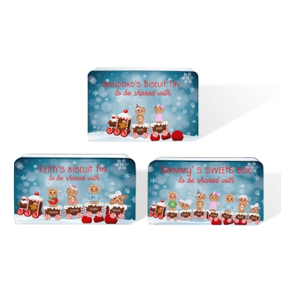 Personalized Christmas Gingerbread Man Treat Tin, Custom Name Storage Tin for Treats/Biscuits/Sweets, Christmas Gift for Family/Friends/Teachers/Lover