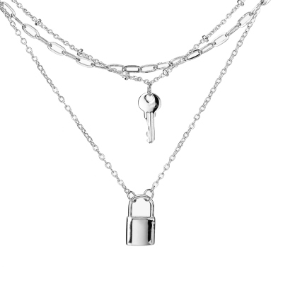 Layered Necklace with Key and Lock