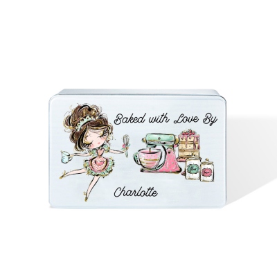 Personalized Bakery Biscuit Treat Tin, Custom Name Storage Tin for Biscuits/Sweets, Baked with Love Desserts Box, Christmas Gift for Family/Friends