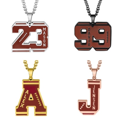 Personalized Initial & Number Football Necklace, Football Necklace with Name Engraved, Sports Jewelry, Gift for Athletes/Football Mom/Girls/Fans