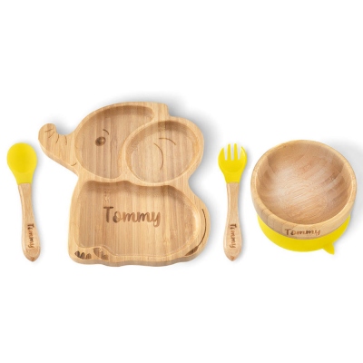 Personalized Bamboo Baby Plate Spoon and Bowl Set with Suction