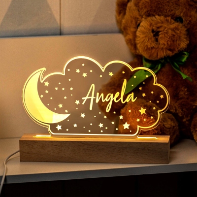 Luce notturna personalizzata con luna e stelle, luce notturna con nome, decorazione della stanza dei bambini, decorazioni per la scuola materna, regali per neonati, regali di Natale per bambini/neonati