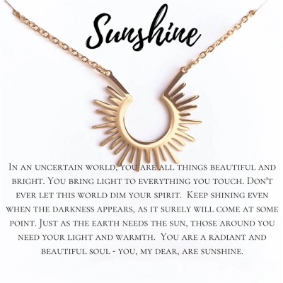 Sunshine Pendant Necklace with Inspirational Message, You Are My Sunshine, Meaningful Jewelry with Gift Card, Motivation Gift for Loved/Graduates