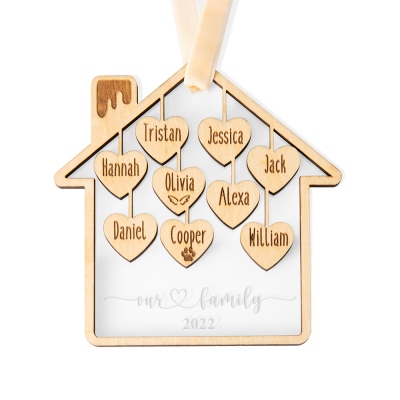 Personalized 1-9 Family Member Names Love House Ornament, Wooden Acrylic Sibling Ornament, Christmas/Housewarming Gift for Family/Friends/Lover