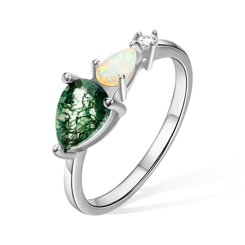Anel de promessa de opala de ágata musgo exclusivo, anel de noivado, anel de opala com corte de pêra, presente de aniversário/casamento/dia dos namorados para namorada/esposa/noiva