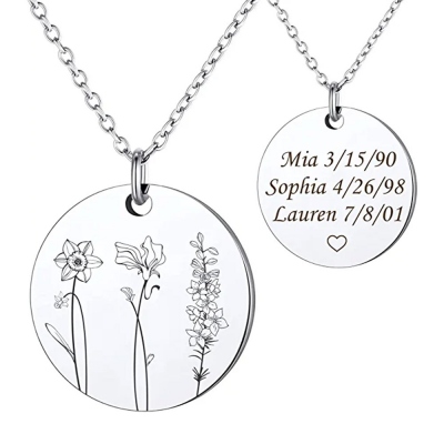Multiple Birth Month Flowers Necklace Connection of Family and Friends