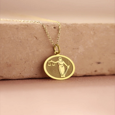 Personalized Scale of Justice Necklace, Gold Lawyer Charm, Libra Scales Disc, Birthday/Graduation Gift for Lawyers/Graduates/Friends