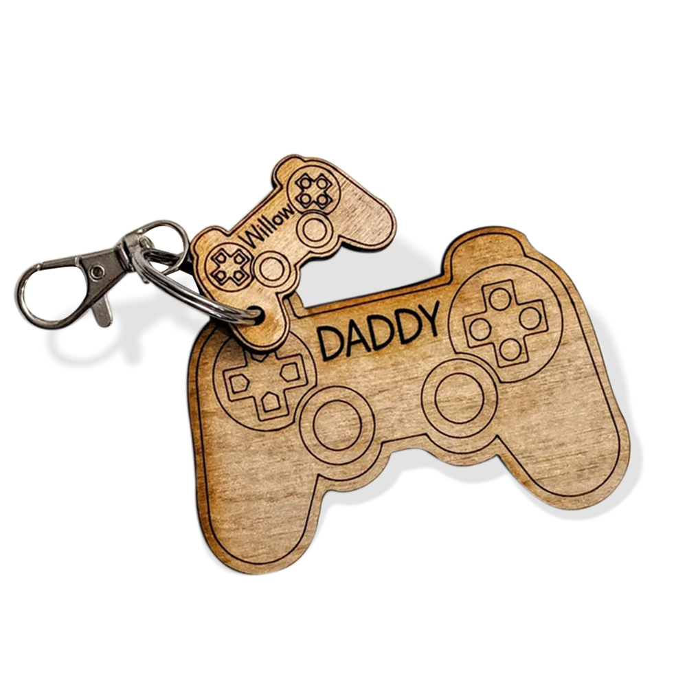 Personalized Video Game Keychain, Wooden Keychain, Game Controller Key Chain, Father's Day Gift