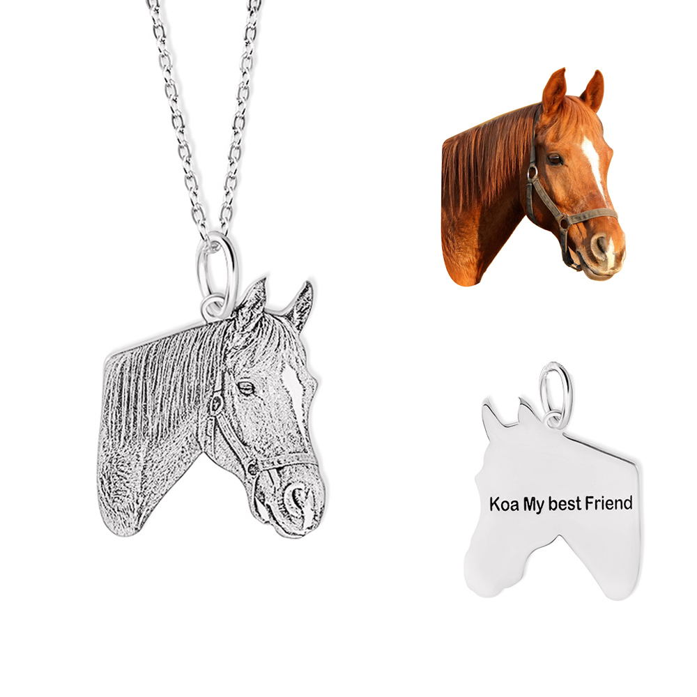 Personalized Horse Portrait Necklace, Sterling Silver 925/Brass Horse Jewelry, Custom Horse Photo Charm, Pet Memorial Jewelry, Gift for Horse Lovers