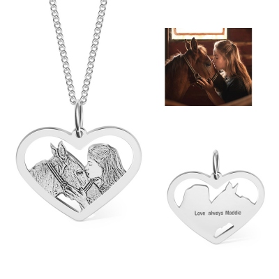 Personalized Heart Horse Photo Necklace, Horse Portrait Necklace, Horse Charm Jewelry, Personalized Gift, Gift for Horse Lovers/Friends