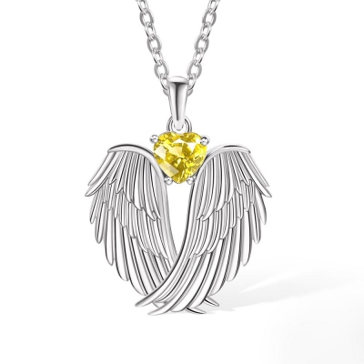 Angel Wings Necklace, Sterling Silver 925/Brass Birthstone Necklace, Guardian Angel Wings Pendant, Women's Jewelry, Birthday/Christmas/Memorial Gift