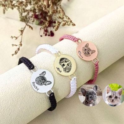 Custom Pet Braided Rope Bracelet with Photo and Name