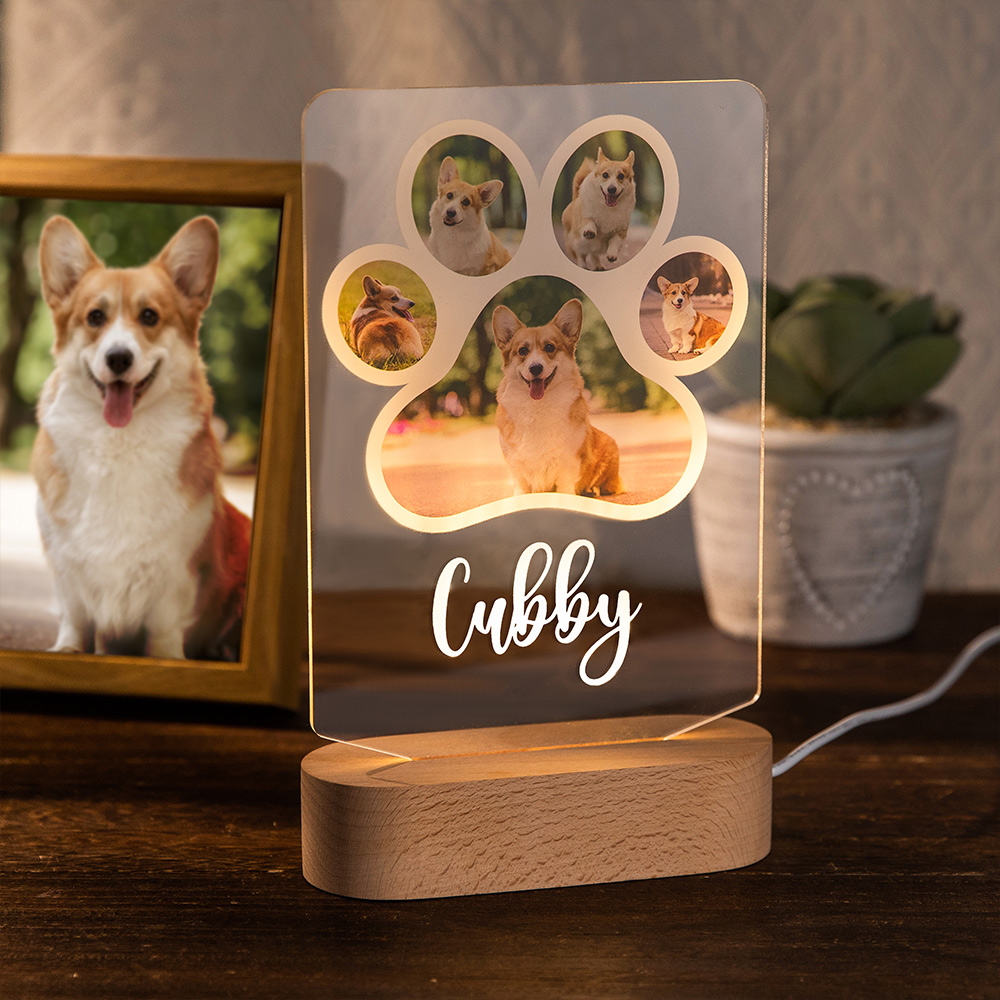 Personalized Pet Dog Portrait Night Light, Dog Cat Night Light Lamp, Mom Pet Lover Gift, Pet Memorial Gift
