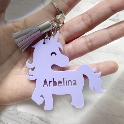 Personalized Cartoon Bag Tag, Bag Charm with Tassel, Acrylic Bag Tag for Daycare Bag, School Bag Accessory, Back-to-school Gift for Daughter/Son