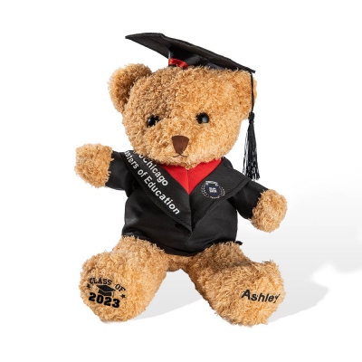 Custom Name Graduation Teddy Bear med skolmärke, plyschbjörn med Mortarboard, Graduation Gifts for Friends/Students/Kindergarten