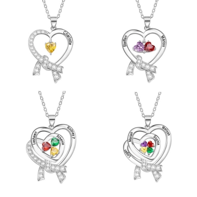 Dainty Heart Necklace with 1-4 Birthstones, Heart Necklace, Birthstone Necklace for Mom, Anniversary/Birthstone/Wedding Gift for Girlfriend/Her