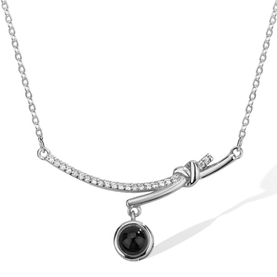 Horizontal Bar Photo Projection Necklace, Personalized Photo Projection Necklace with Zircon, 100 Languages Photo Necklace, Gift for Women/Girls/Her