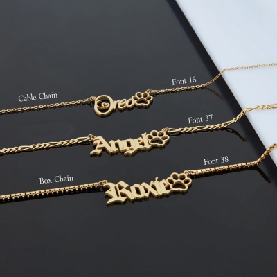 Personalized Name Necklace with Paw