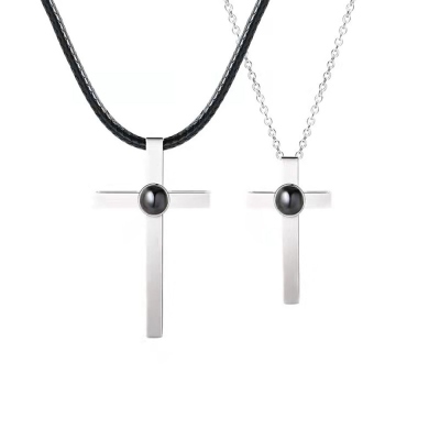 Personalized Cross Projection Necklace, Couples Necklace, 925 Sterling Silver Cross Necklace, Gift for Couple/Husband/Him