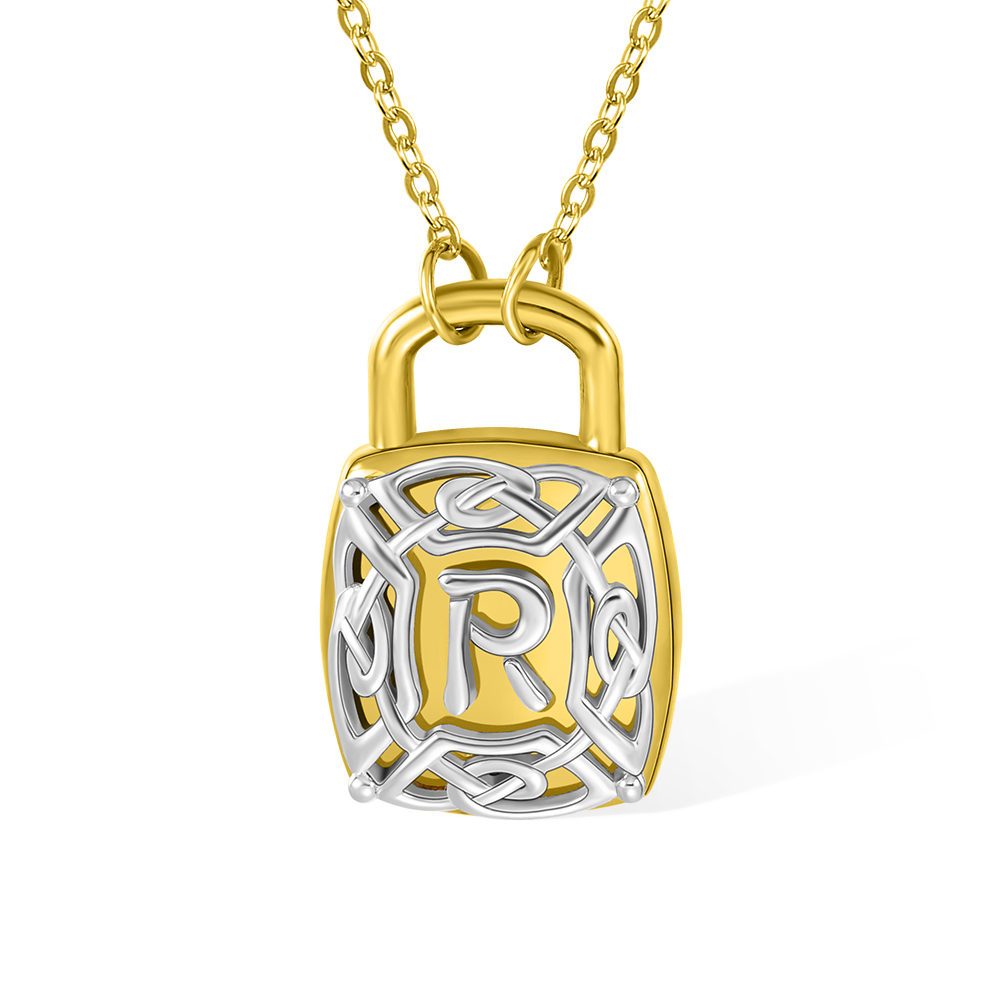 Personalized Initial Padlock Necklace, Irish Celtic Knot Necklace