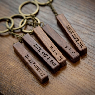 Custom 4 Sided Engraved Wood Bar Keychain, Custom 4 Sided Engraved Keychain for New Home Car, Gift for Mom Dad Grandpa Husband from Kids