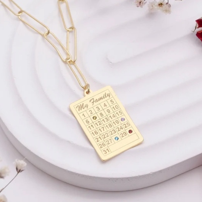 Custom Birthstone PaperClip Calendar Necklace, PaperClip Calendar Necklace, Wedding Necklace, Personalized Gifts, Sammi Calendar Necklace