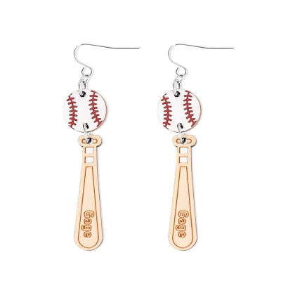 Personalized Name Baseball Earrings, Wooden Baseball Bat Jewelry, Sports Jewelry, Softball Earrings, Gift for Sports Mom/Daughter/Baseball Fan