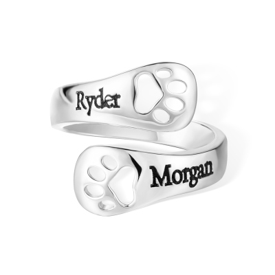 Custom Engraved Dog Paw Ring, Personalized Sterling Silver 925 Dog Memorial Jewelry, Open Adjustable Ring, Gift for Pet Lover/Family/Friend/Lover