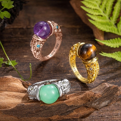 Custom Natural Healing Stone Ring, Chakra Crystal Massage Roller Ring, Sunflower Birthstone Ring, Anxiety Ring, Meditation Ring, Gift for Mom/Women