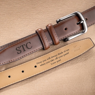 Custom Engraved Belts for Men, Personalized Leather Anniversary Gifts for Him, Groove Belt for Men, Gifts for Boyfriend/Grooms/Dad, Father's Day Gift