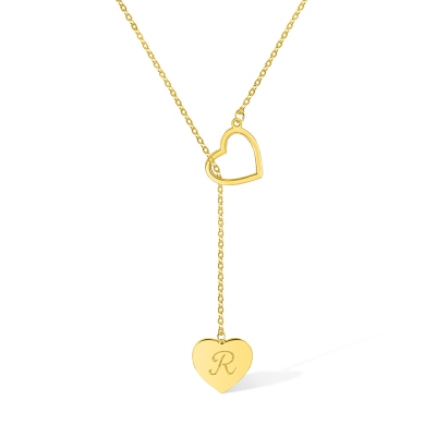 Herz-Lariat-Halskette mit Initiale, personalisierte Y-Halskette mit Herzanhänger, individuelle Herz-Halskette, Lariat-Anfangskette, Geschenk für Frau/Sie