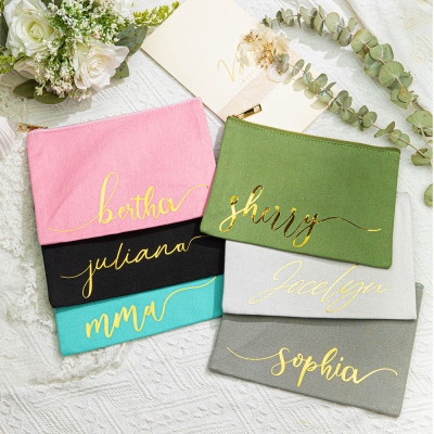 Bridesmaid Proposal Gifts Personalized Makeup Bag for Women, Custom Monogrammed Canvas Cosmetic Pouch, Wedding Gifts, Makeup Gift Set