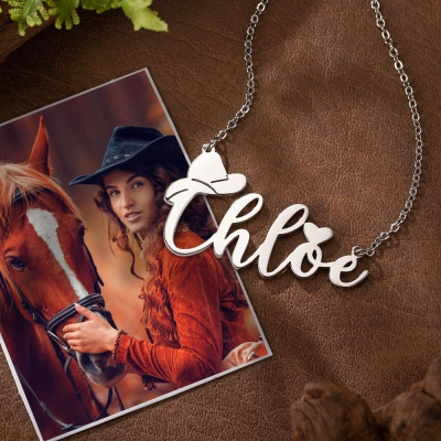 Personalized Name Necklace with Cowboy Hat, Cowboy Fashion, Cowboy Necklace, Name Necklace with Heart, Gift for Friend/Cowboy
